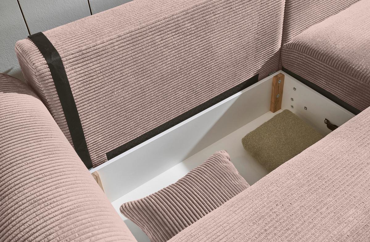 Ecksofa Maureen Rosa S: 255/185 Cm - Schwarz/Rosa, KONVENTIONELL, Textil (255/185cm) - MID.YOU