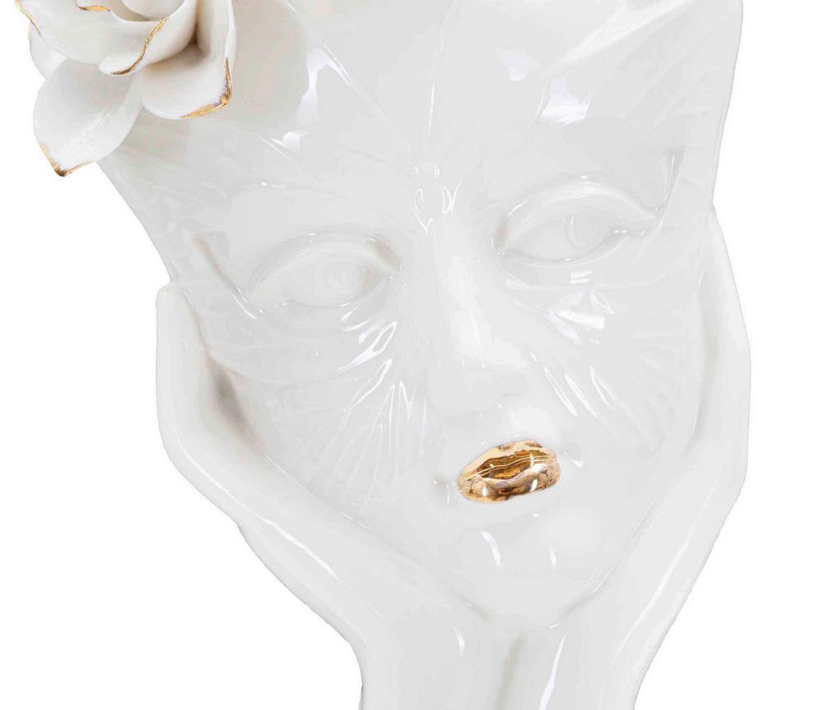 Vase Woman Mask Weiß, Goldfarben B: 16,5 Cm - Goldfarben/Weiß, Basics, Keramik (16,5/27,3/14cm)