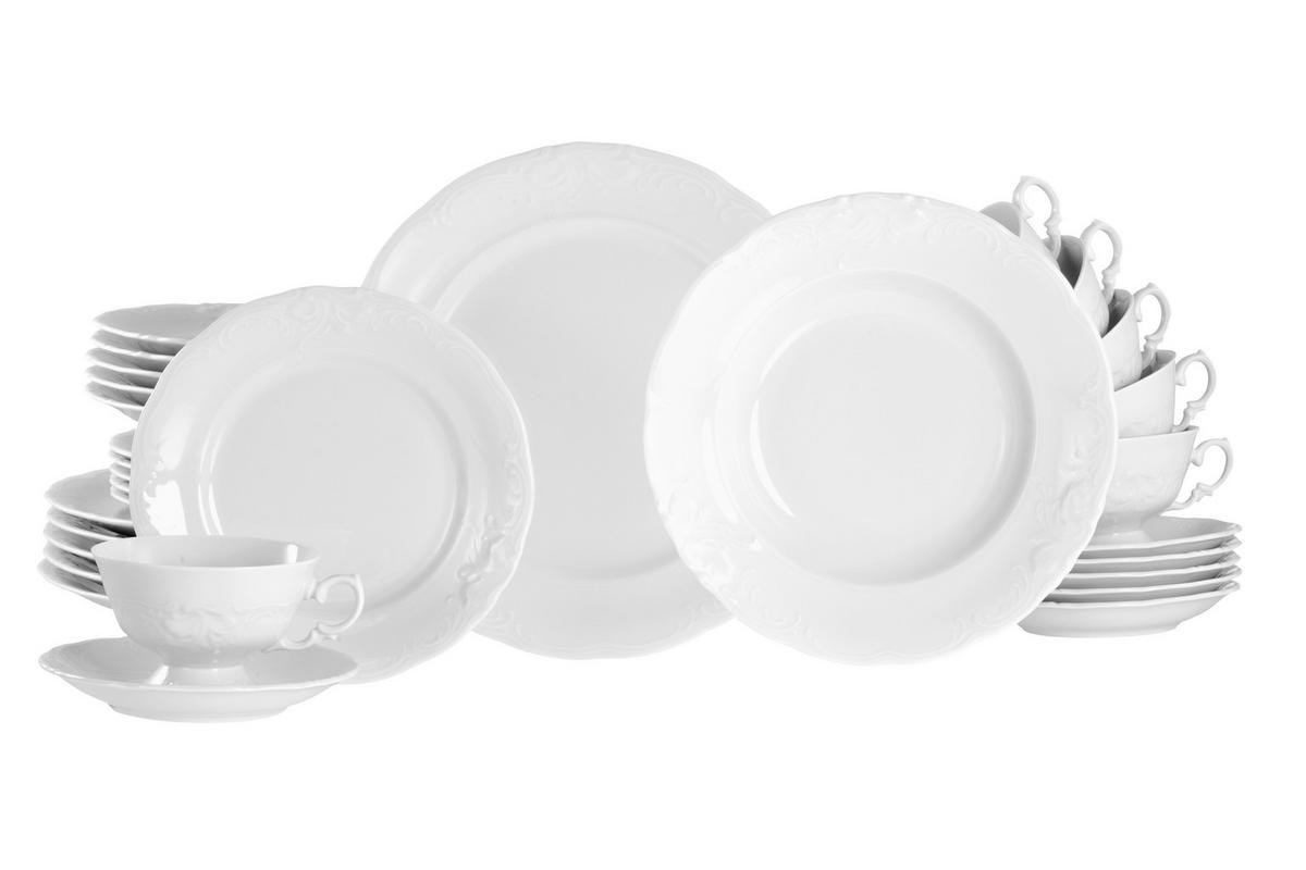 Kombiservice Frederike Weiss Porzellan, 6 Pers., 30-teilig - Weiß, Basics, Keramik - Creatable
