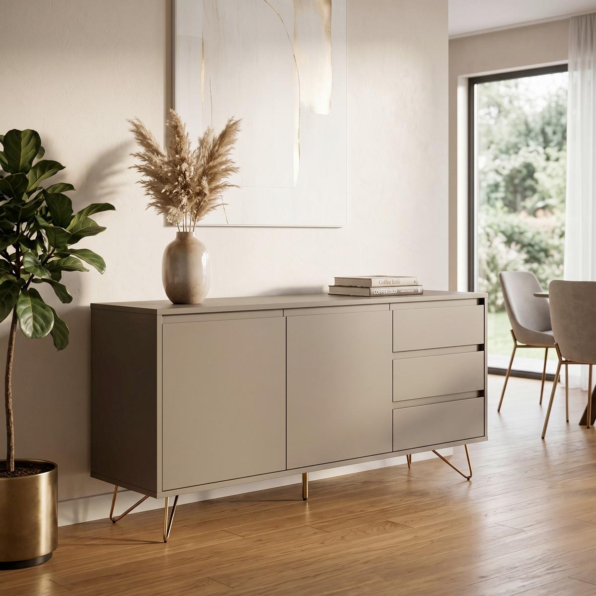 SIDEBOARD Grau B: 150cm - Messingfarben/Grau, Design, Holzwerkstoff (150/70/40cm) - Livetastic