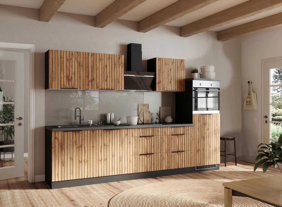 Küchenleerblock Liverpool Graphit/Eiche Dekor B: 300 cm - Schieferfarben/Eiche Wotan, Basics, Holzwerkstoff (300cm) - Held