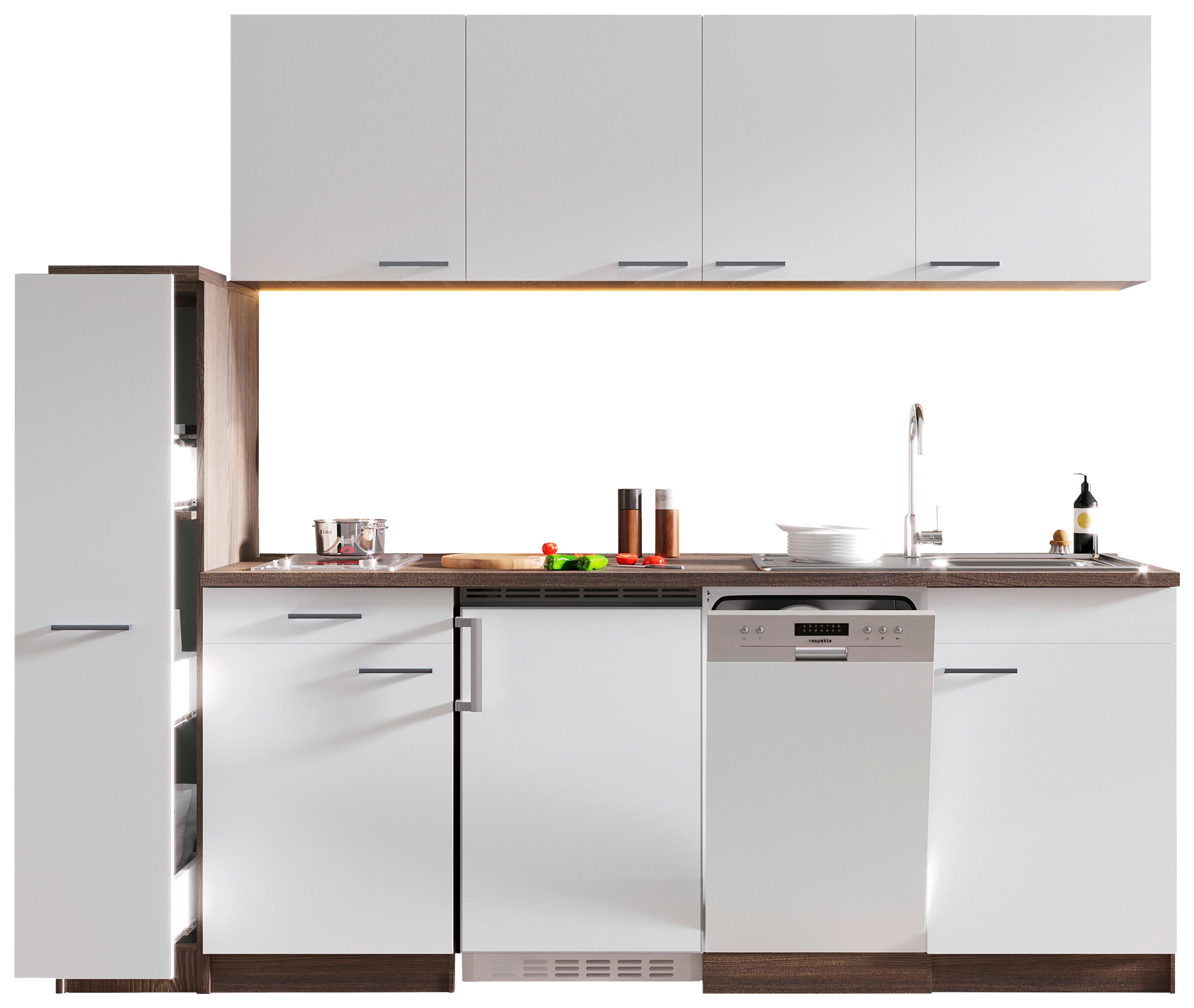 KÜCHENBLOCK OLIVER SINGLEKÜCHE 225 CM - Eichefarben/Weiß, Basics, Holzwerkstoff (225cm) - Respekta