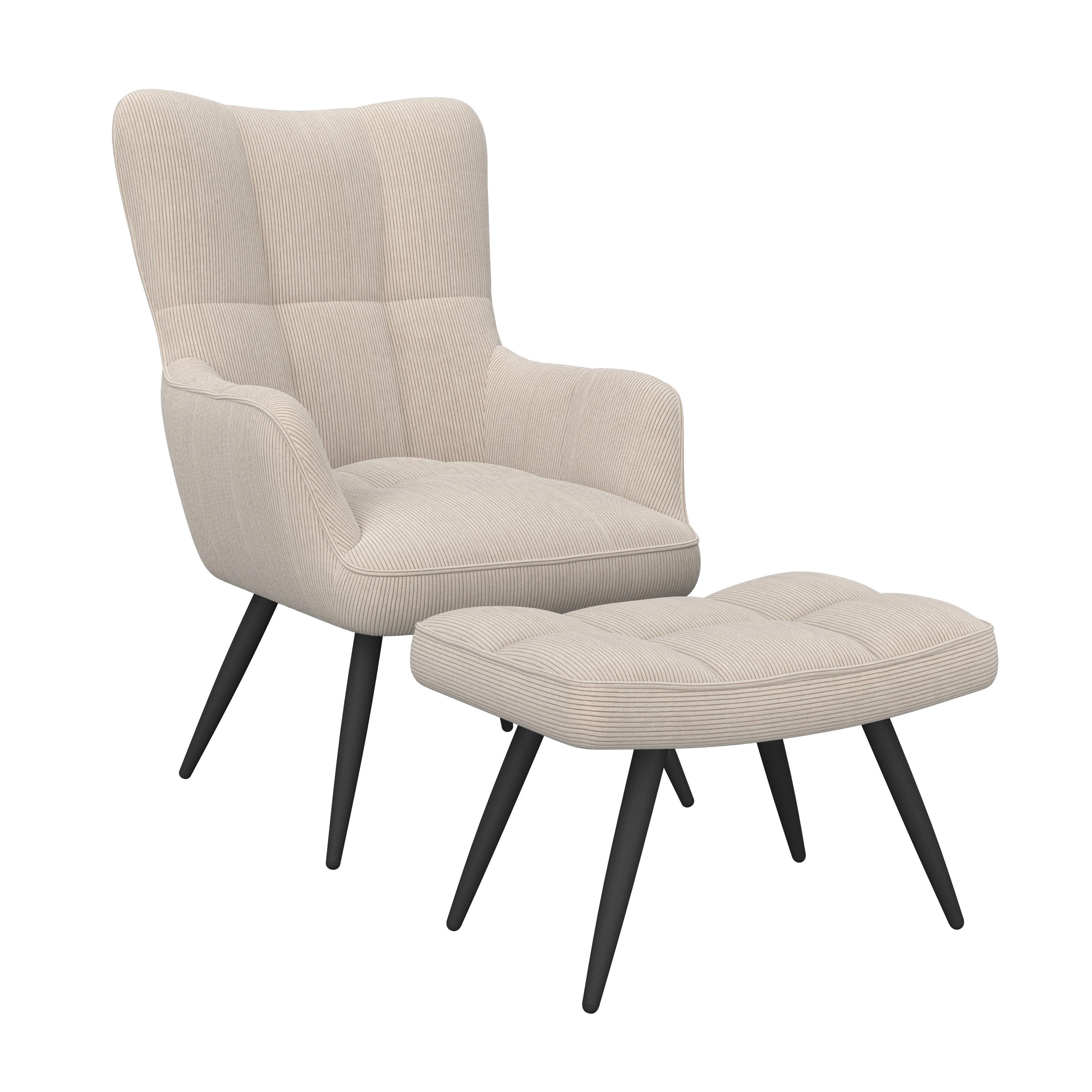 Ohrensessel Hanoi Webstoff beige, B: 71 cm - Beige/Schwarz, MODERN, Textil/Metall (71/98/83cm)