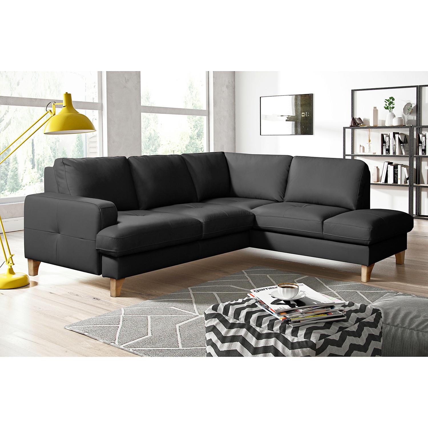 Ecksofa Fargo Schwarz B: 234x190 Cm - Buchefarben/Schwarz, Design, Leder/Textil (234/190cm) - Livetastic