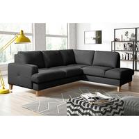 Ecksofa Fargo Schwarz B: 234x190 Cm - Buchefarben/Schwarz, Design, Leder/Textil (234/190cm) - Livetastic