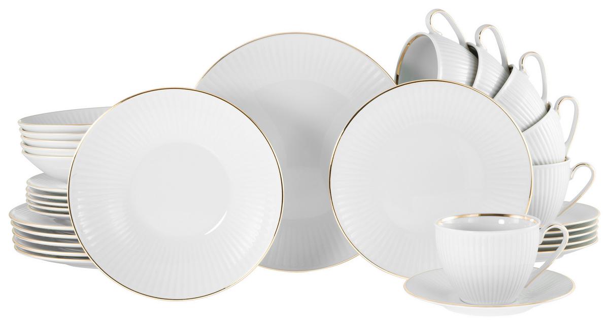 Kombiservice Valencia 30--Teilig, Weiß/goldfarben - Goldfarben/Weiß, Design, Keramik - Creatable