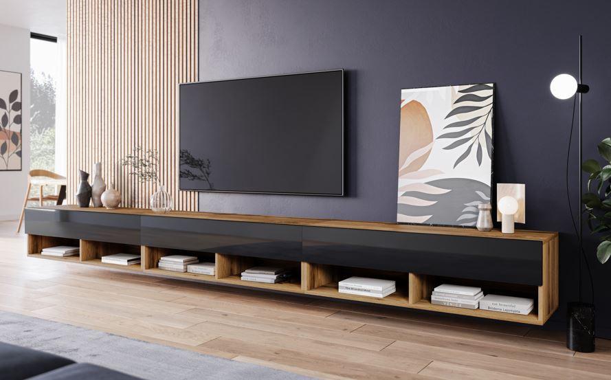 Nízka komoda s LED osvetlením - sivá/biela s vysokým leskom, Lifestyle, kompozitné drevo/plast (300/30/31cm) - P & B