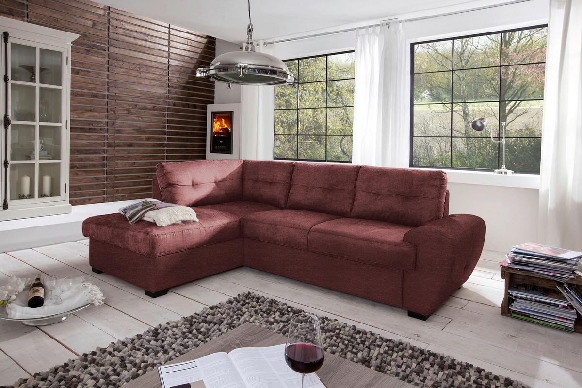 Sarokgarnitúra Burner - borvörös, Modern, textil (174/88/244cm)