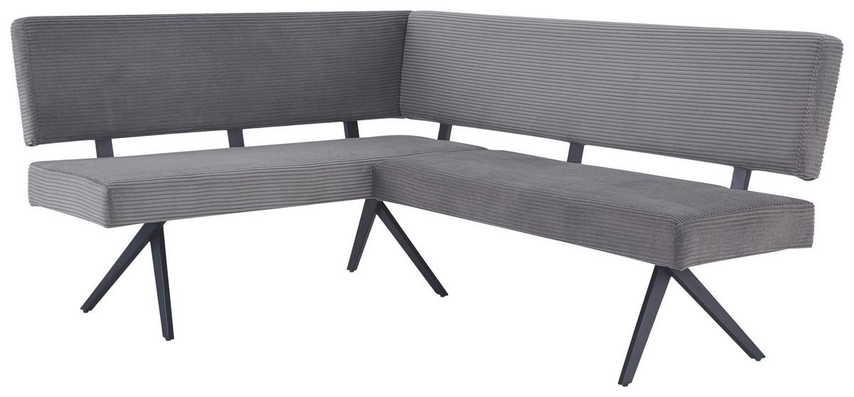 Eckbank Chios Cord Dunkelgrau, S: 150x190 cm - Dunkelgrau/Schwarz, KONVENTIONELL, Textil/Metall (150/190cm) - MID.YOU