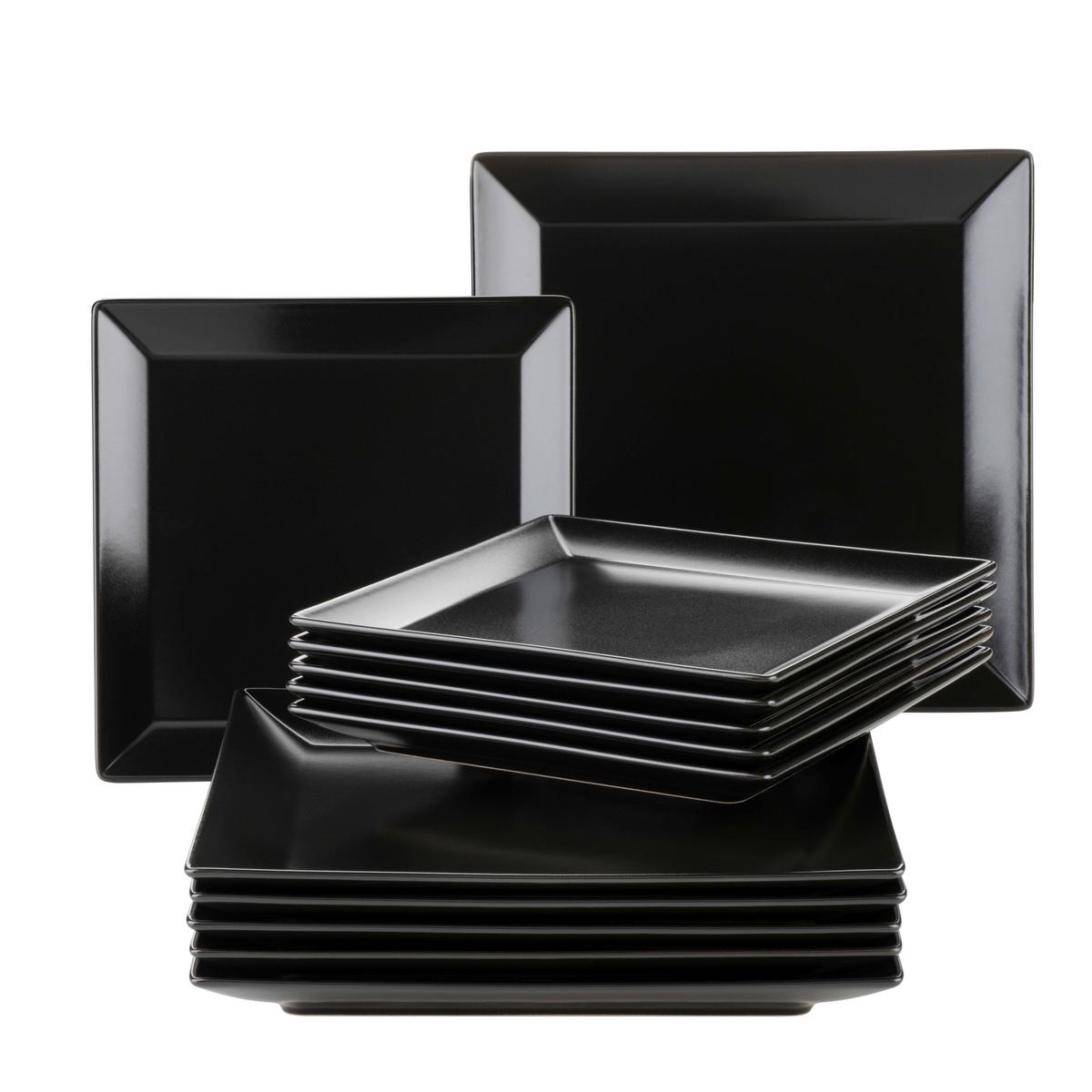 Tafelservice Manhattan City 6 Personen Geschirr Set - Schwarz Hochglanz, Basics, Keramik - Mäser