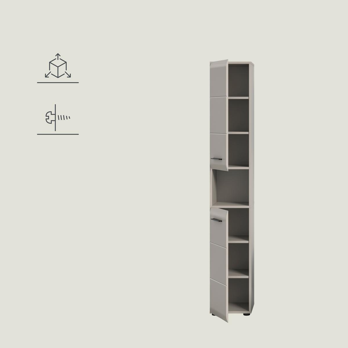 HOCHSCHRANK Ice Kaschmir B: 30cm - Kaschmir/Schwarz, Trend, Holzwerkstoff (30/185/30cm) - MID.YOU