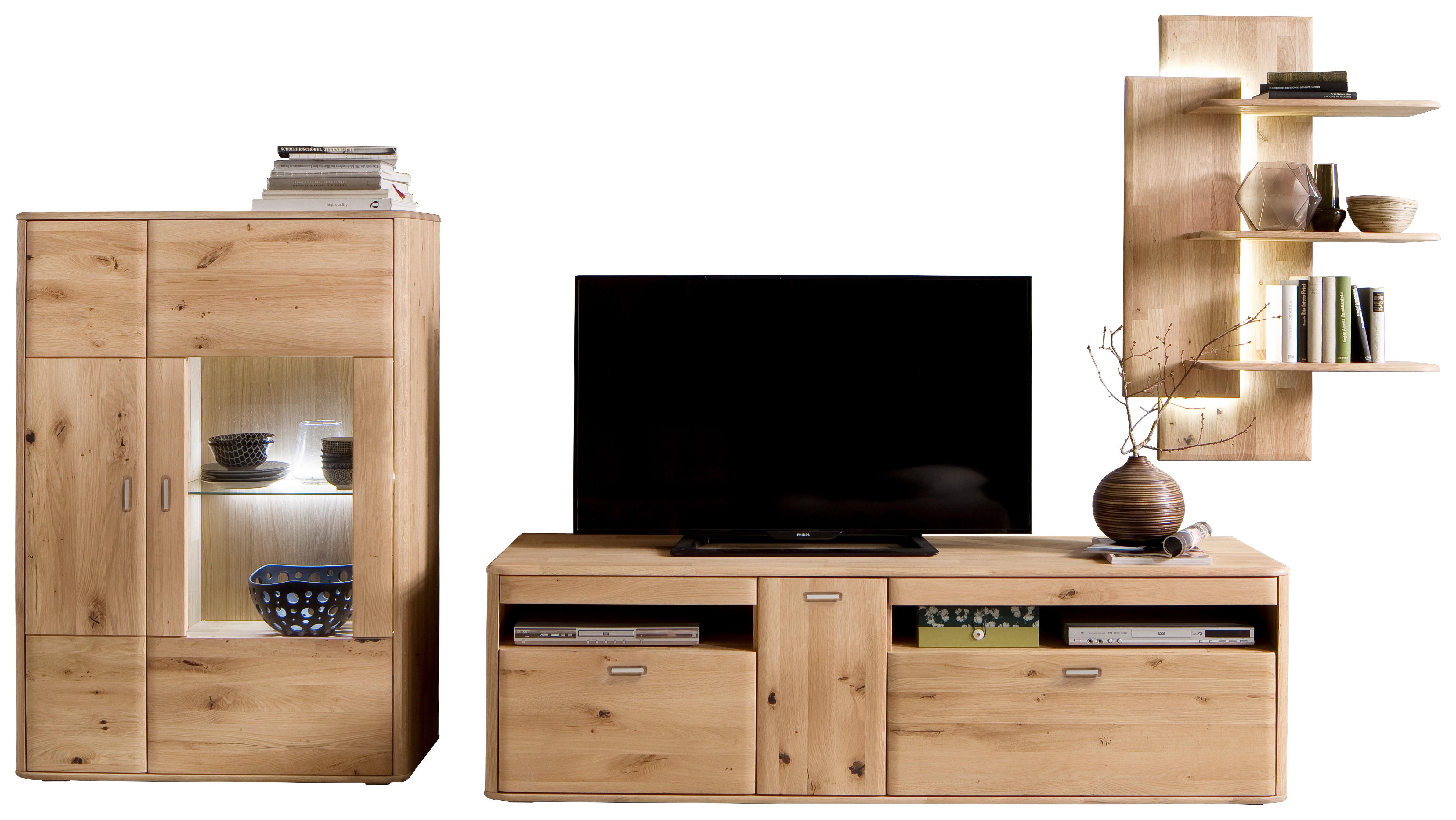 Wohnkombination Massiv 3-tlg. Ravello Eichefarben - Eichefarben, Design, Glas/Holz (340/194/50cm) - Livetastic