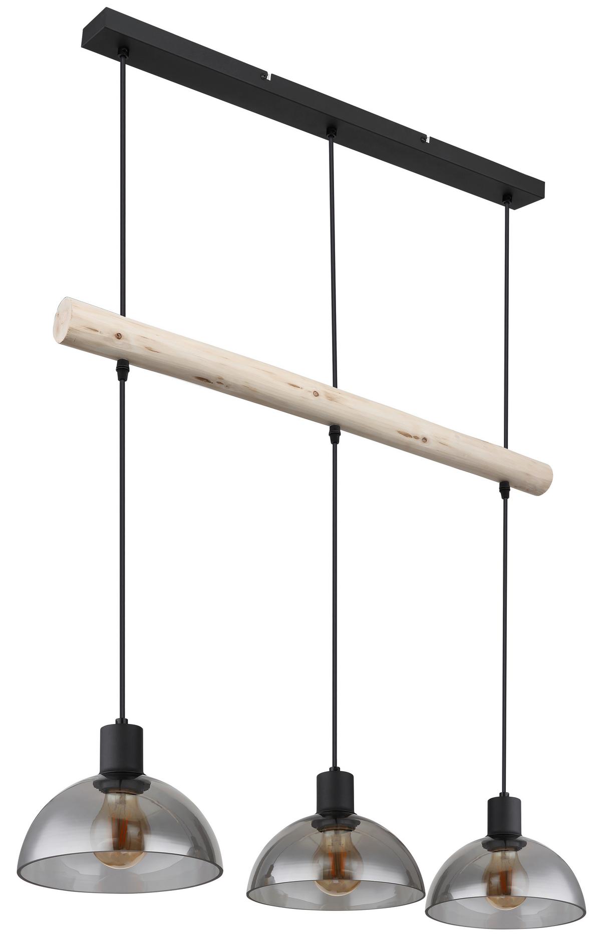 Hängeleuchte 15535-3h - Schwarz/Naturfarben, Natur, Glas/Holz (80/20/120cm) - Globo
