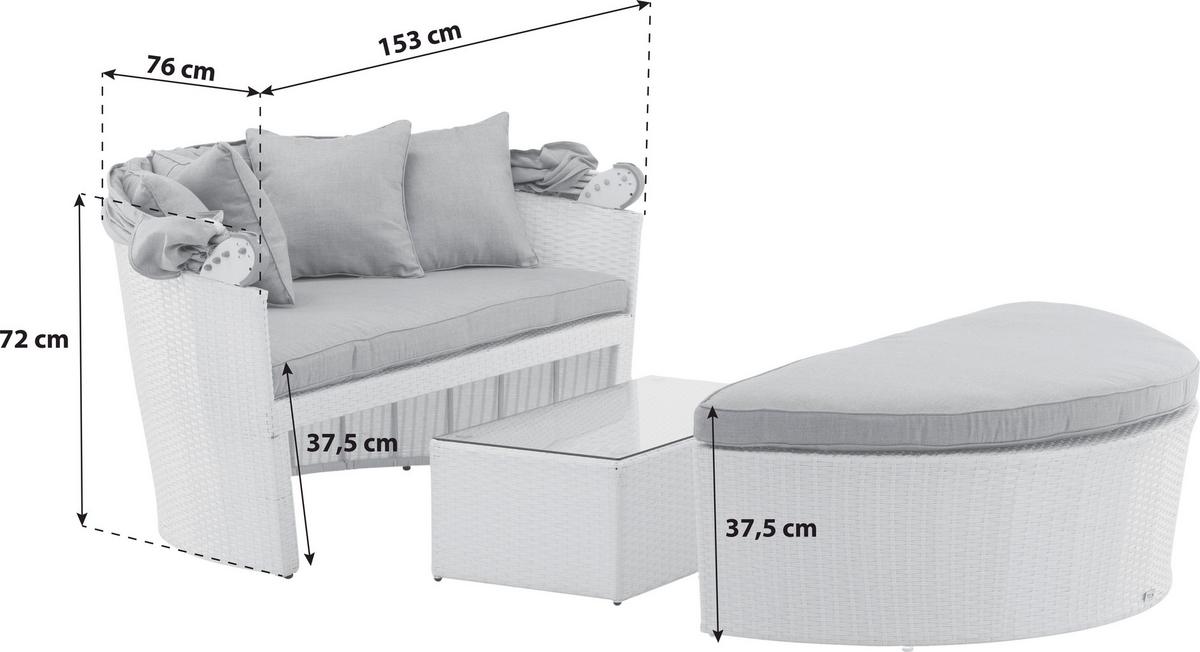 Sonneninsel Padova - Weiß, KONVENTIONELL, Kunststoff (153/72/76cm) - Gardenson
