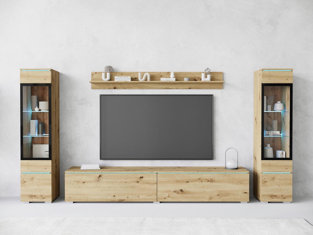 Obývací stěna VERA II dub Artisan - šedá/dub artisan, Basics, kompozitní dřevo/plast (240/130/33cm) - Livetastic