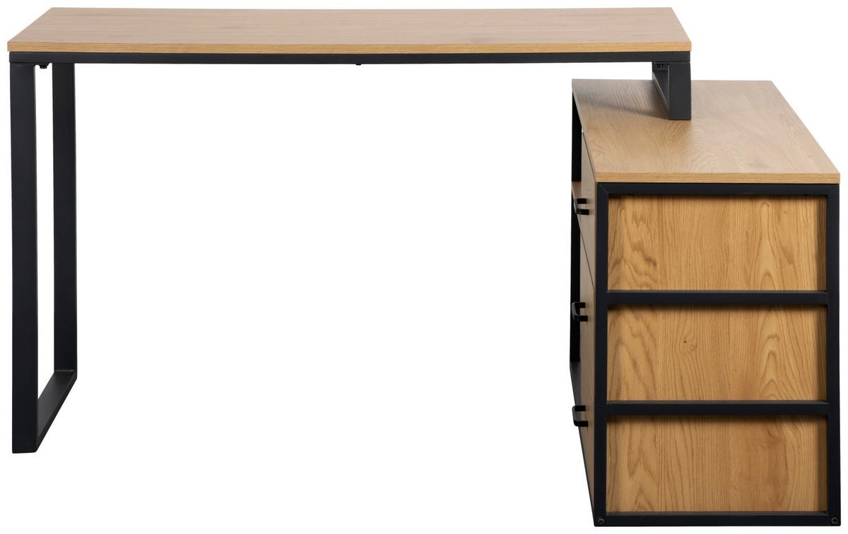 Eckschreibtisch Flux Schwarz/Eichefarben L: 140 cm - Eichefarben/Schwarz, MODERN, Holzwerkstoff/Metall (140/100/75cm) - Livetastic