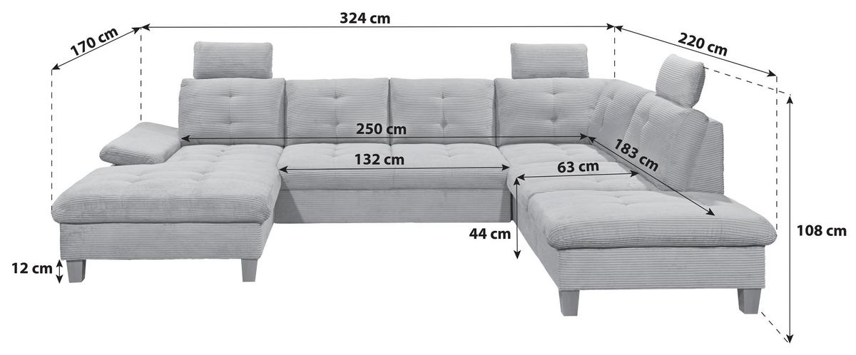 Wohnlandschaft Ascot Beige U: 170x324x220 cm - Eichefarben/Beige, KONVENTIONELL, Textil (170/324/220cm) - MID.YOU