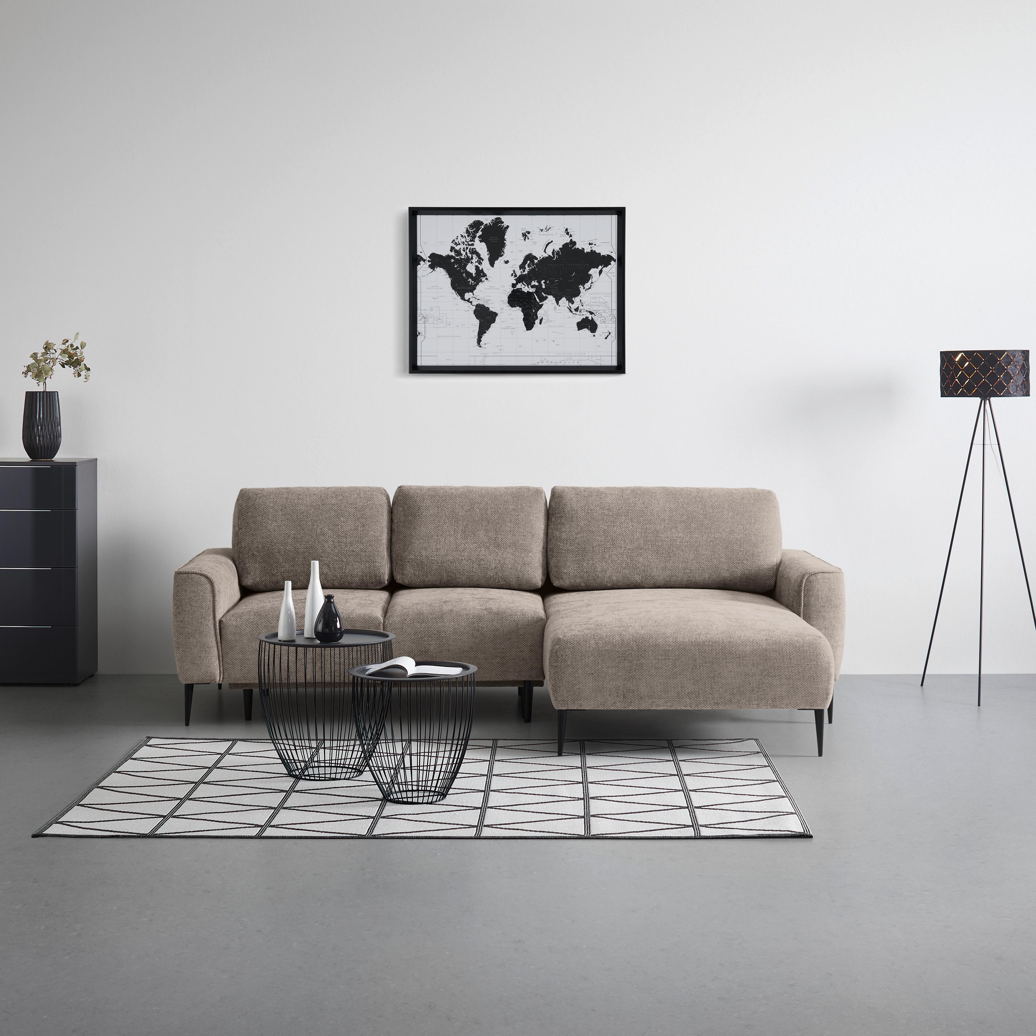 Rohová sedačka CUSTOM, pravá, béžová ženilka - čierna/béžová, Modern, kov/textil (255/85/164cm) - Mömax