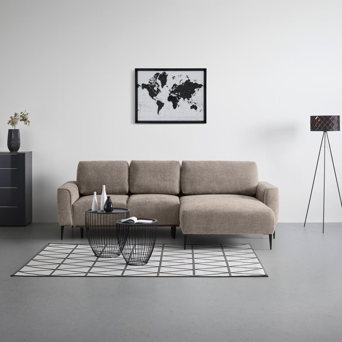 Rohová sedačka CUSTOM, pravá, béžová žinylka - černá/béžová, Moderní, kov/textil (255/164cm) - Mömax