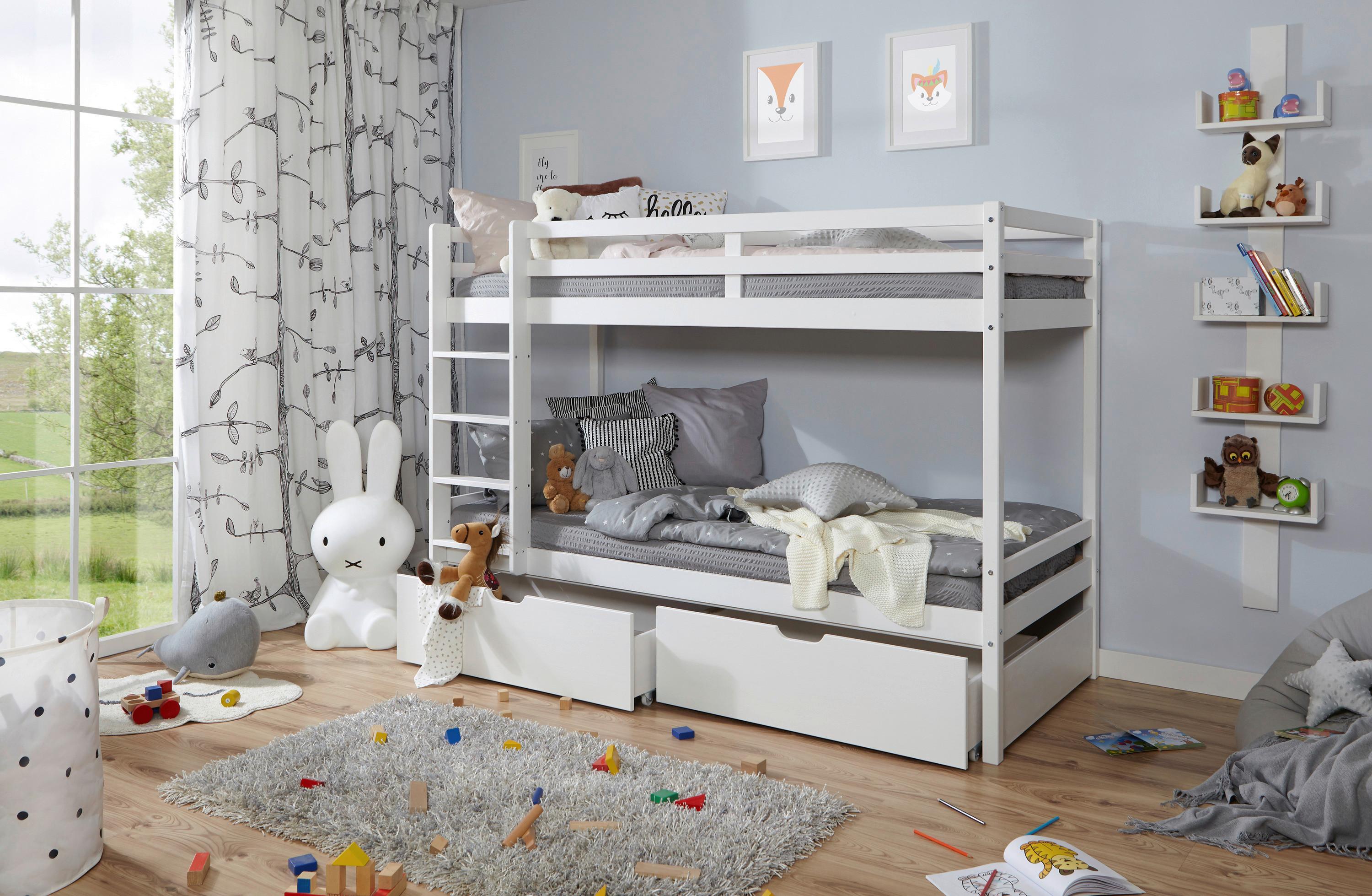 Etagenbett Finn Weiß Kiefer Massiv Mit Leiter - Weiß, MODERN, Holz (90/200cm) - MID.YOU