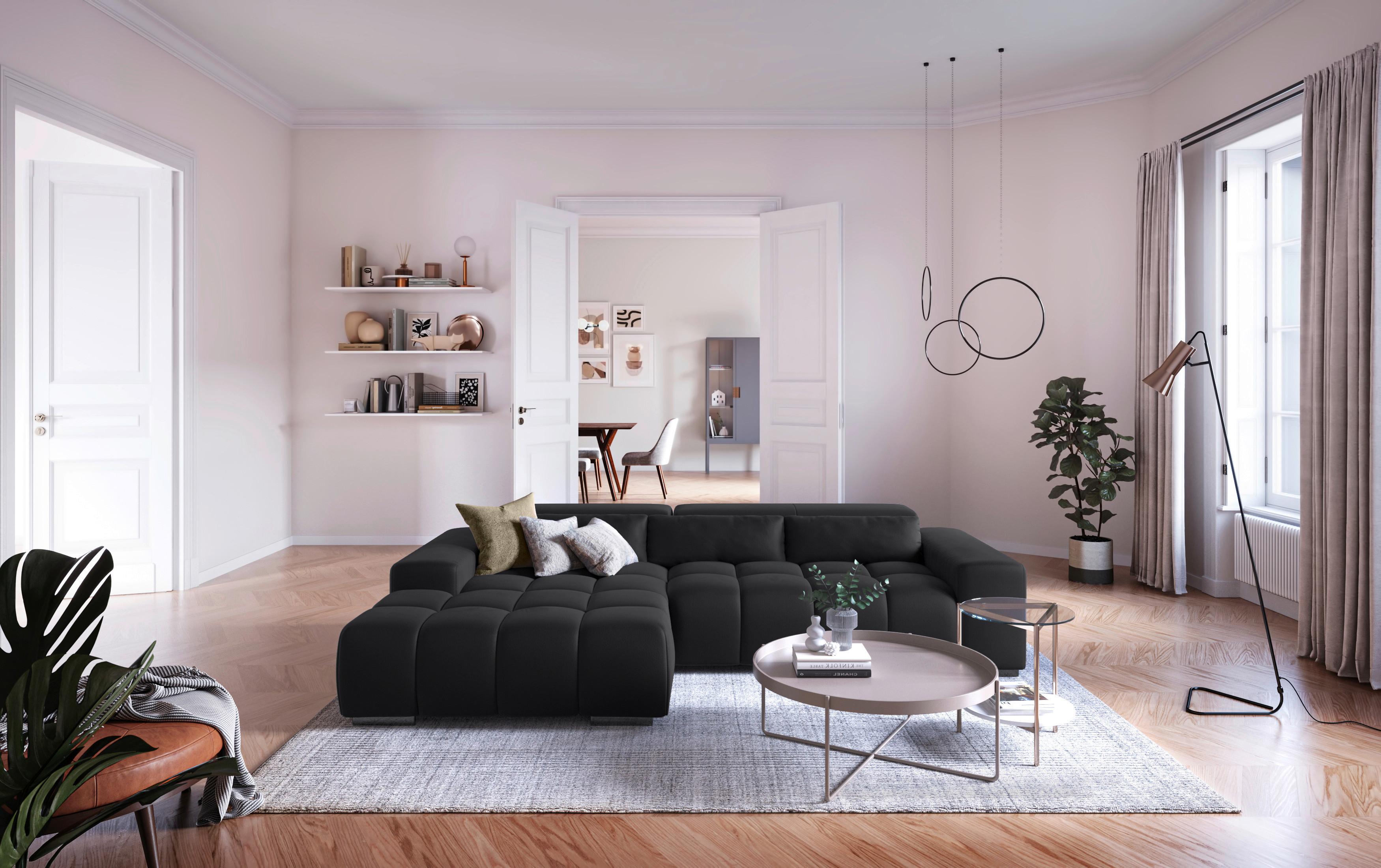 Ecksofa mit Relaxfunktion Orion Kopfstütze Klappbar Schwarz - Silberfarben/Schwarz, KONVENTIONELL, Textil (186/307cm) - Livetastic