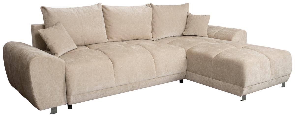 Eckschlafsofa Ramon Beige S: 296x182 cm - Chromfarben/Beige, Trend, Textil (296/182cm)