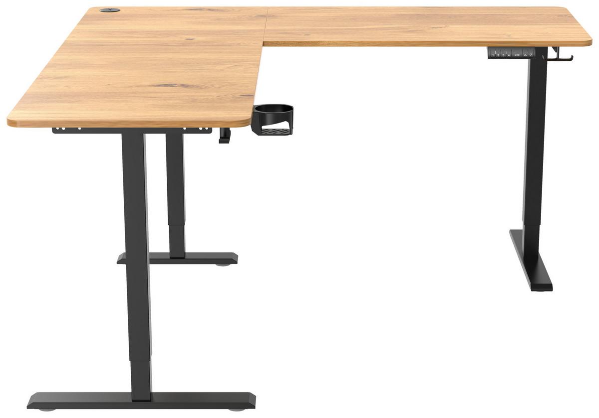 Eckschreibtisch Nimi Schwarz/Eiche L: 160cm - Plankeneiche/Schwarz, MODERN, Holzwerkstoff/Kunststoff (160/160/72-117cm) - Livetastic