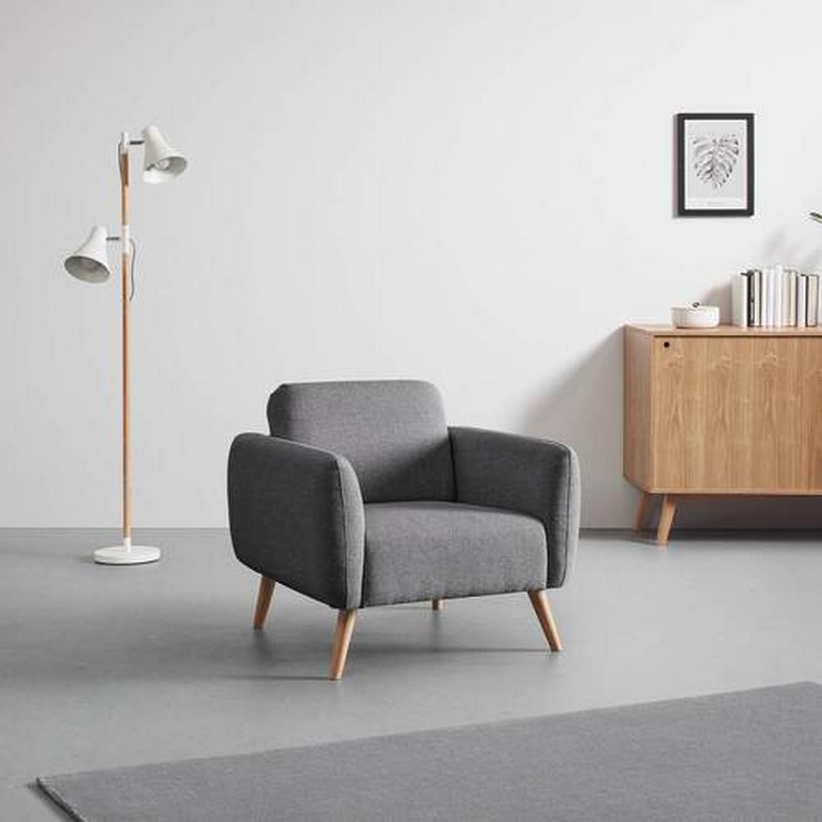 Malé křeslo PIA, tmavě šedé - tmavě šedá/přírodní barvy, Moderní, dřevo/textil (86/76/75cm) - Bessagi Home