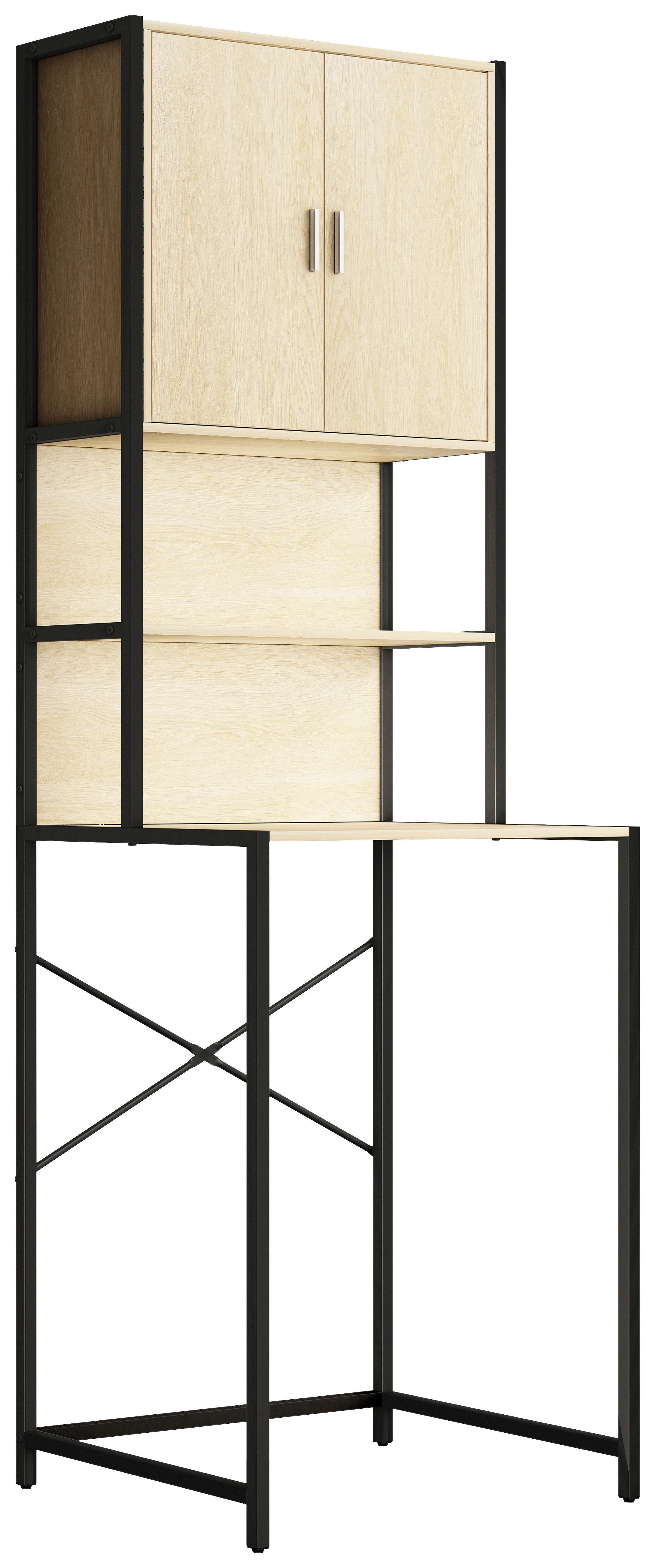 Waschmaschinenschrank Edino - Honigeiche/Schwarz, MODERN, Holzwerkstoff/Metall (64/189/48cm) - MID.YOU