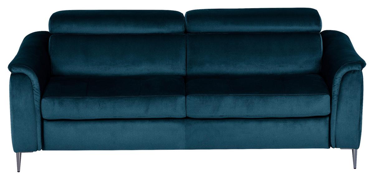 Schlafsofa Pafos Dunkelblau/Hellbraun B: 203 cm - Chromfarben/Dunkelblau, Design, Textil (203/77-98/103cm) - MID.YOU