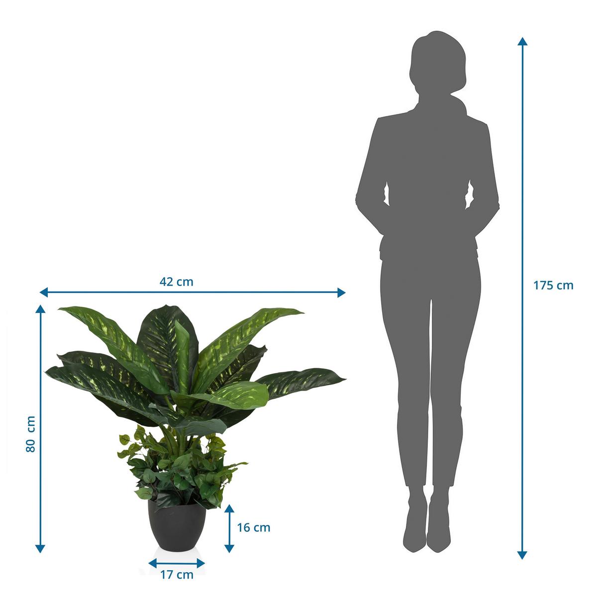 Kunstpflanze Grün/schwarz B: 42 Cm - Schwarz/Grün, MODERN, Kunststoff (42/80/33cm) - MID.YOU