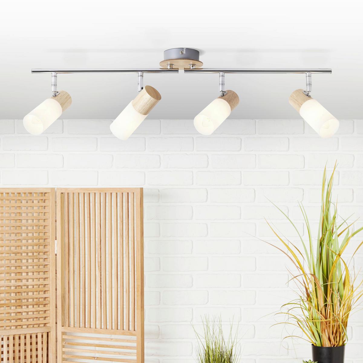 Deckenleuchte Babsan L: 68 cm 4-Flamming - Weiß, KONVENTIONELL, Holz/Kunststoff (68/11,5/18cm) - Brilliant