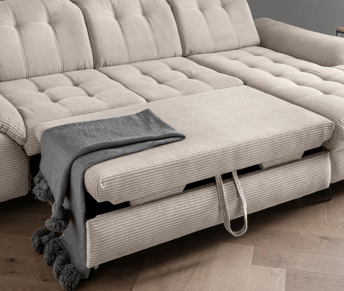 Eckschlafsofa Delphino, Beige S: 273x189 cm - Beige/Schwarz, MODERN, Textil (273/189cm) - Livetastic