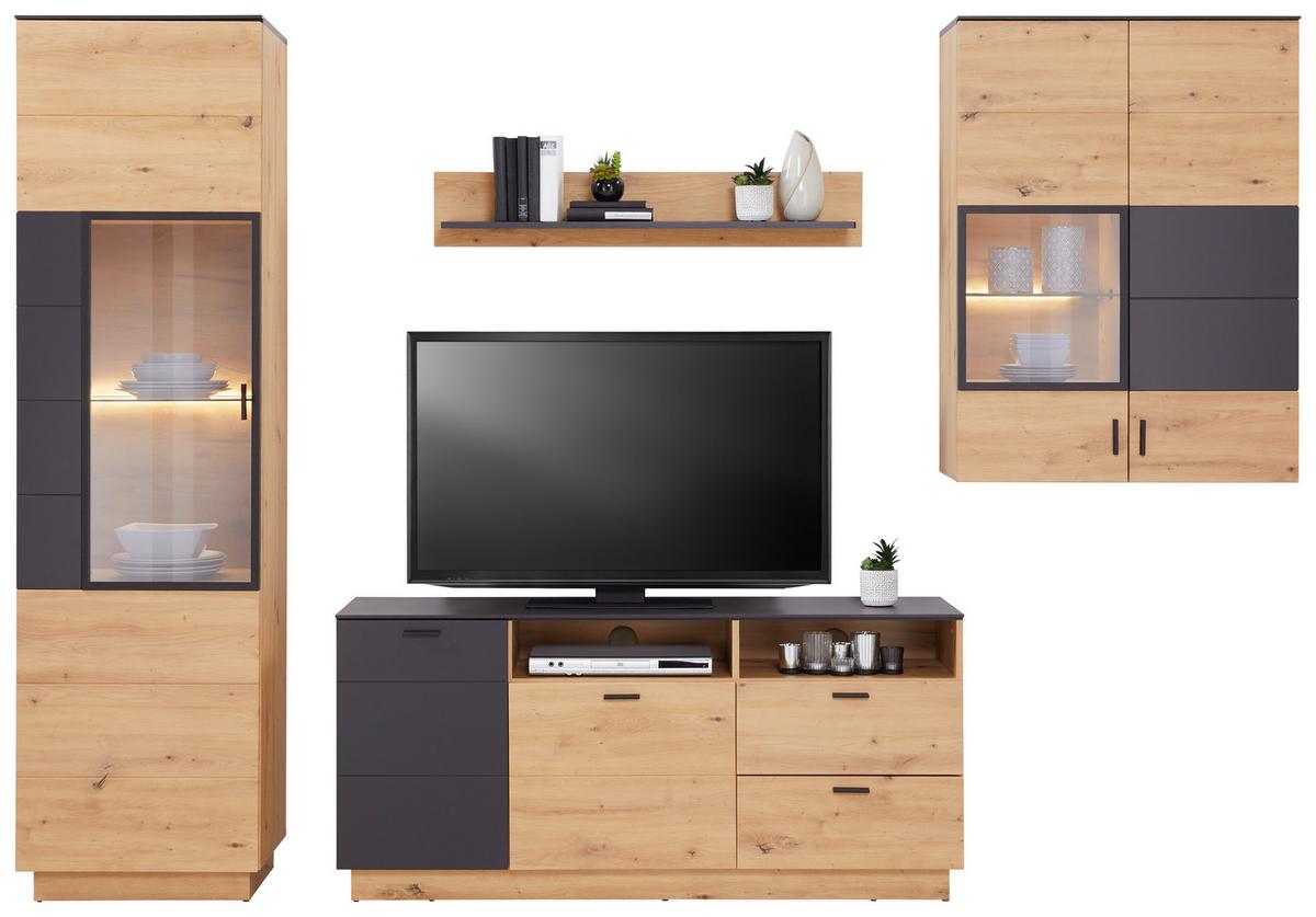 TV-Element Tonale B: 146,8 cm Eiche Dekor/Grau - Eichefarben/Eiche Artisan, MODERN, Holzwerkstoff (146,8/68,6/40cm)