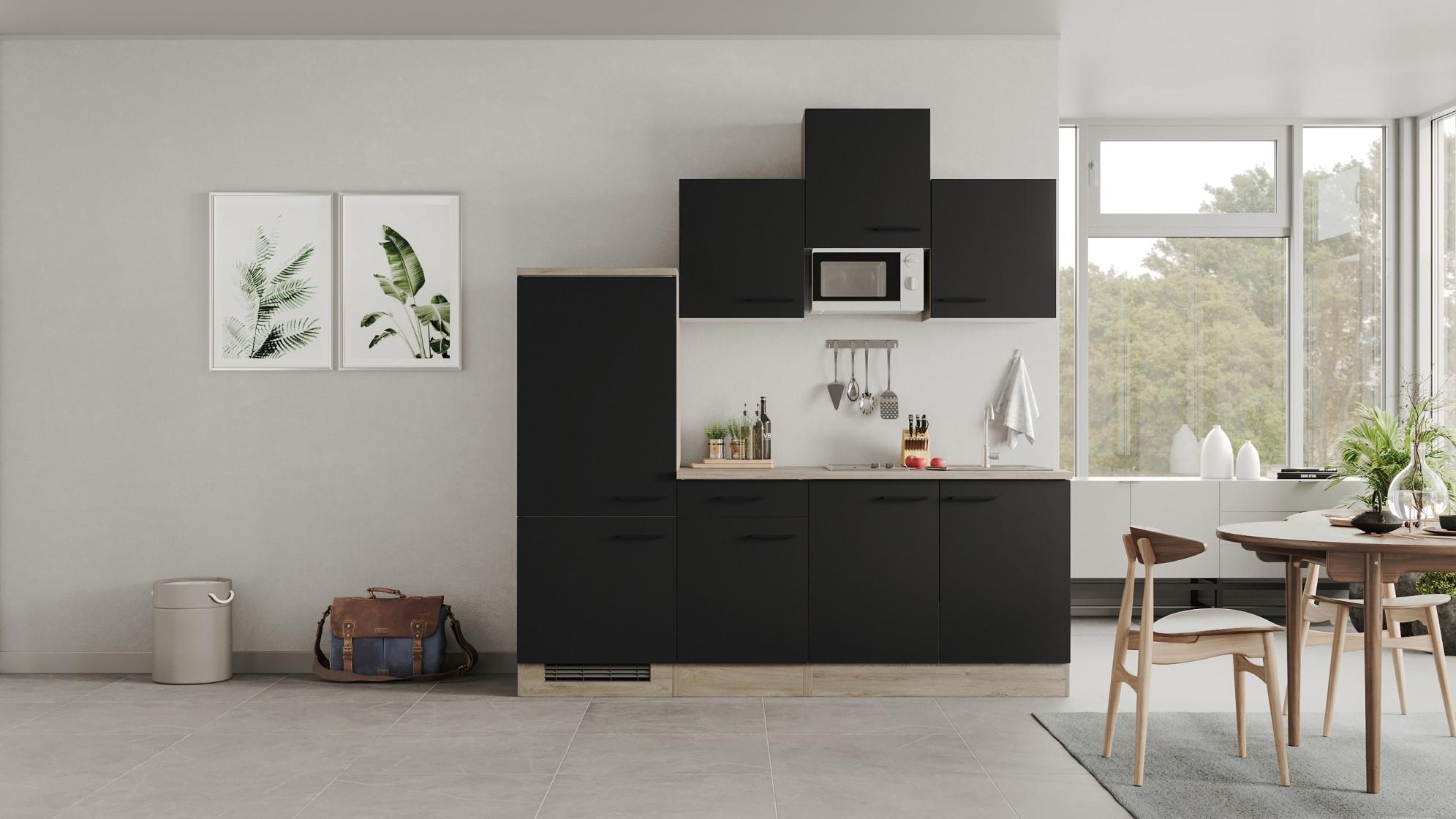 Küchenblock Capri Eiche/Schwarz B: 210 cm - Eichefarben/Schwarz, MODERN, Holzwerkstoff (210cm) - FlexWell
