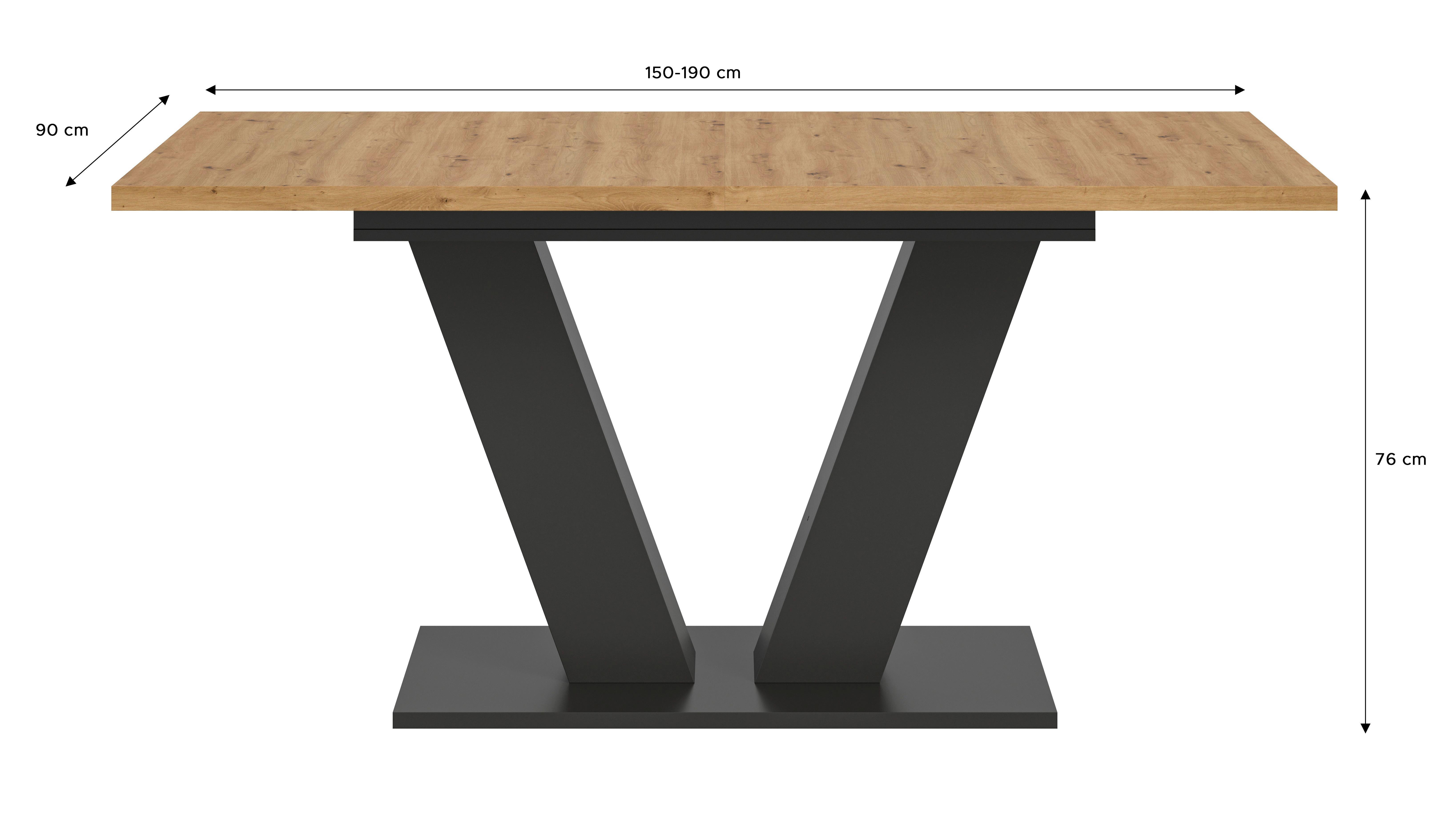 Ausziehtisch Marlon 150 Az 150-190x90x75 cm Artisan Grau - Trend, Holzwerkstoff (150-190/90/75cm)
