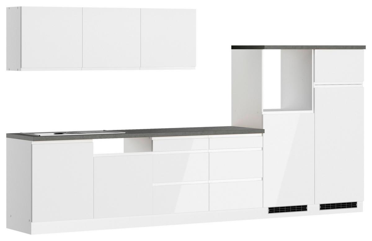 Küchenzeile Monza Ohne Geräte B: 360 Cm Weiß/grau - Weiß Hochglanz/Weiß, LIFESTYLE, Holzwerkstoff (360cm) - Held