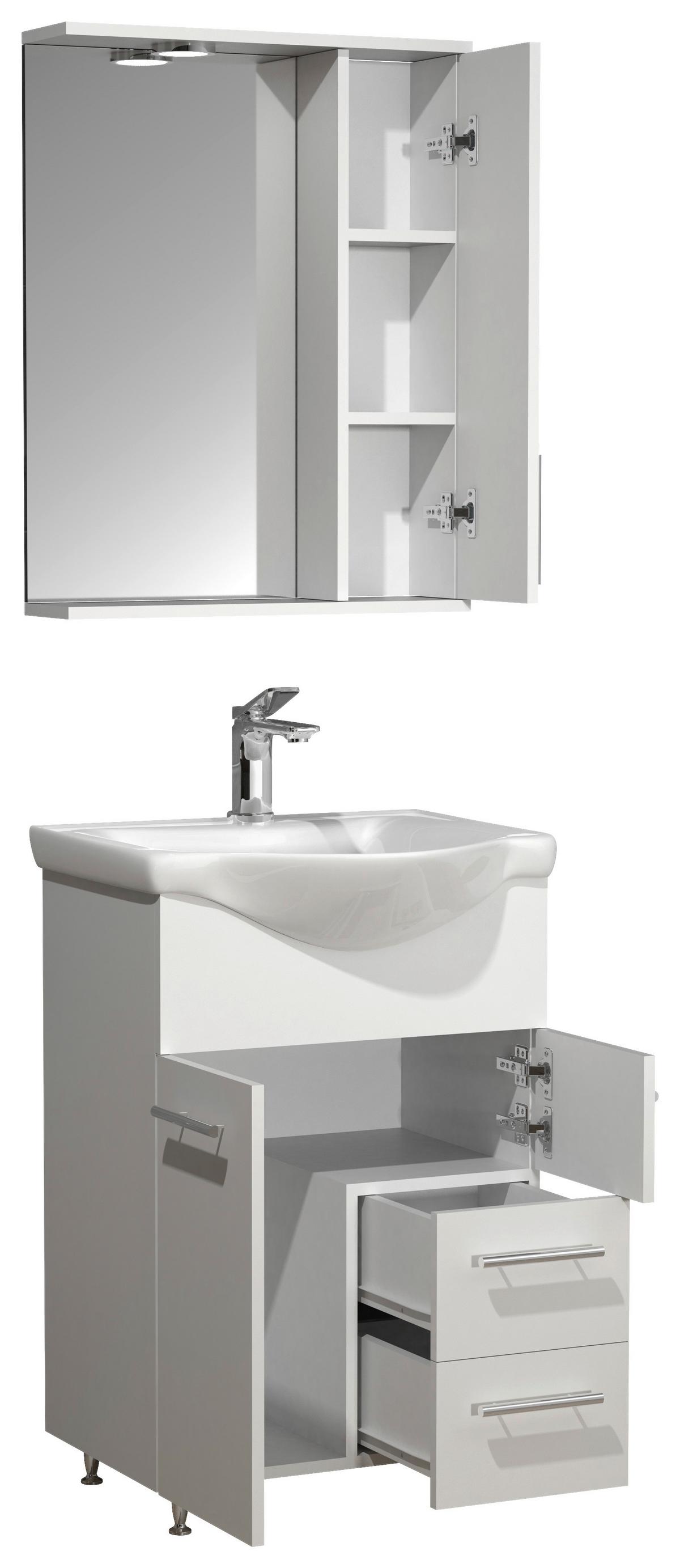 Badezimmer Lisalo L - Silberfarben/Weiß, MODERN, Glas/Keramik (55cm) - MID.YOU