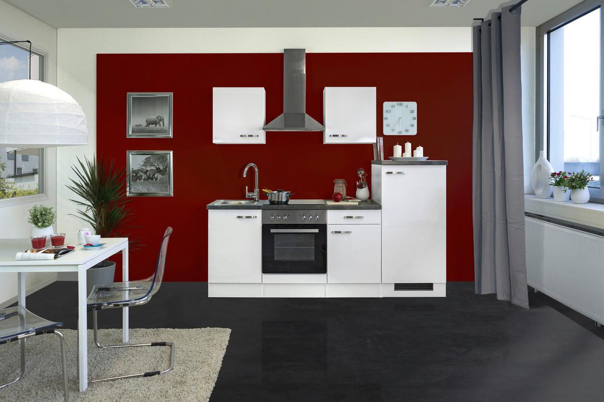 Küchenzeile Alba Mit Geräten 220 Cm Weiß/schiefer - Schieferfarben/Weiß Hochglanz, MODERN, Holzwerkstoff (220/200/60cm)