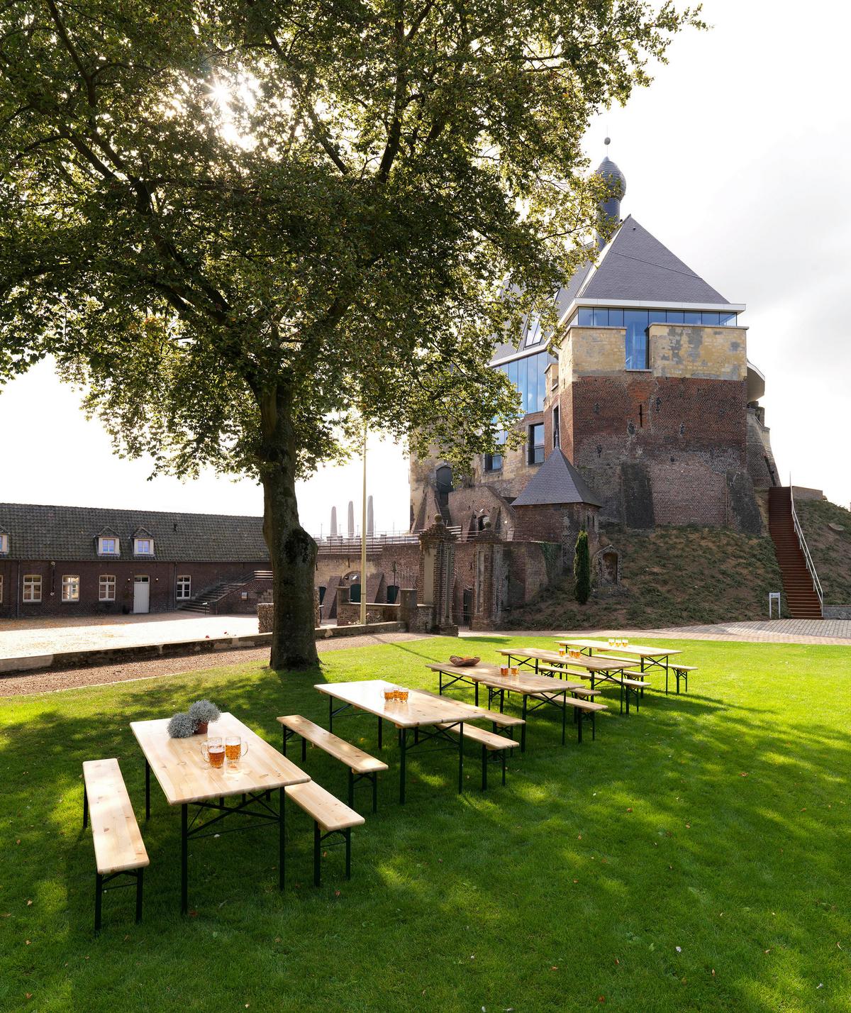 Biertischgarnitur 3tlg Natur/grün - Fichtefarben/Grün, Basics, Holz/Metall (220/78/50cm)