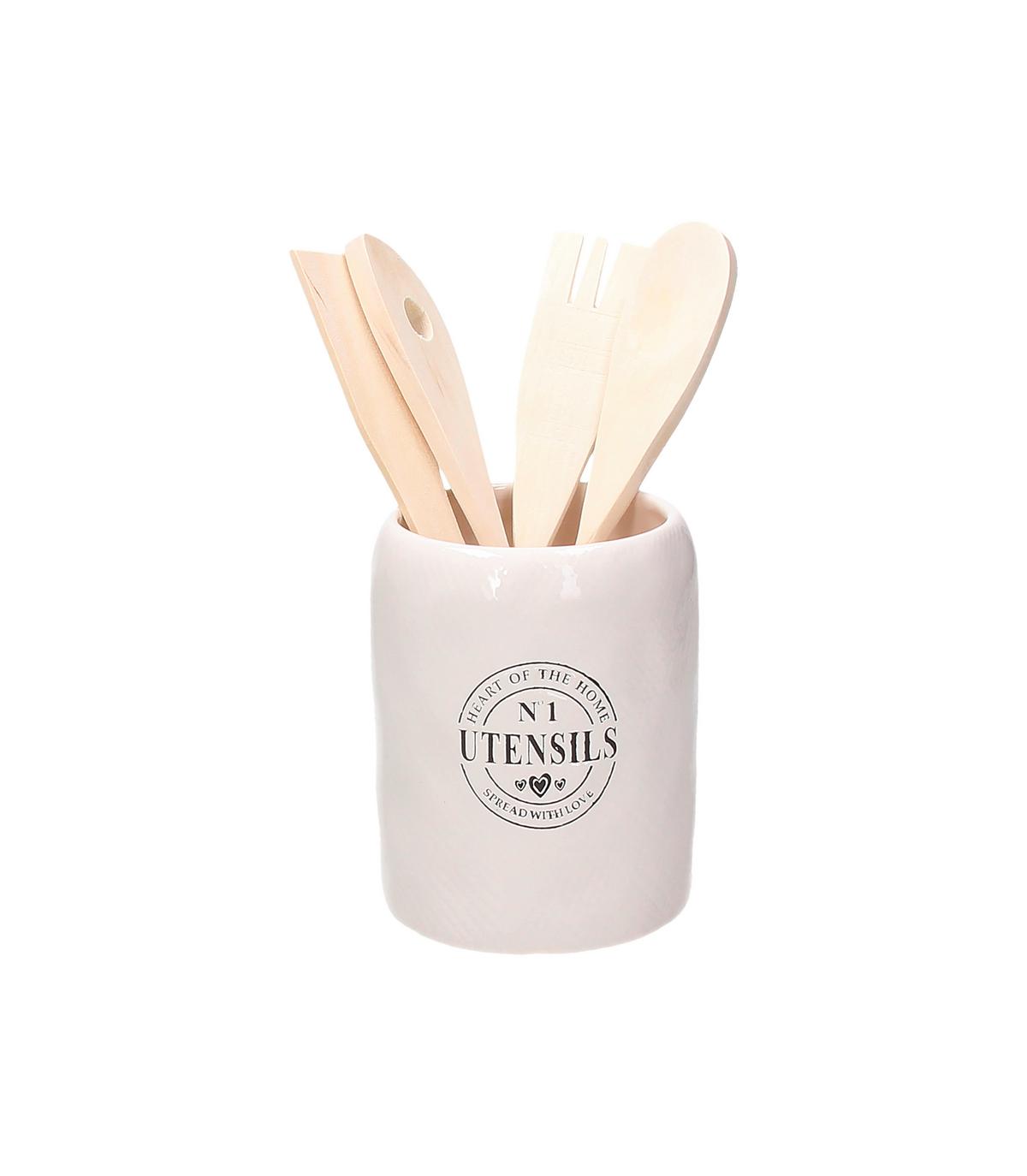 Kerámia Fakanáltartó Dolce Casa - fehér, Basics, fa/kerámia (11/23cm)