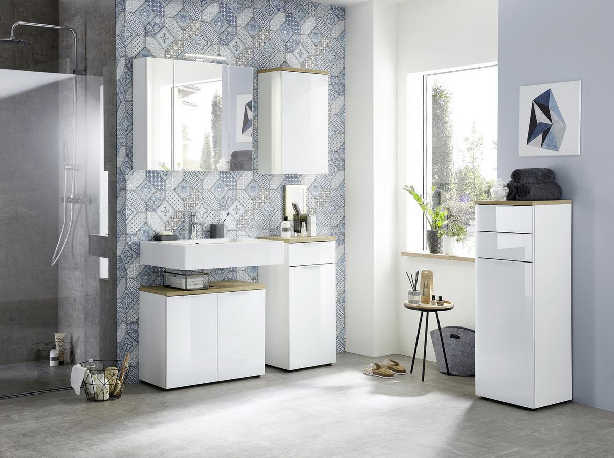 Unterschrank Gw-Pescara B: 39cm Weiß - Eichefarben/Schwarz, Design, Glas/Holzwerkstoff (39/86/34cm) - Germania