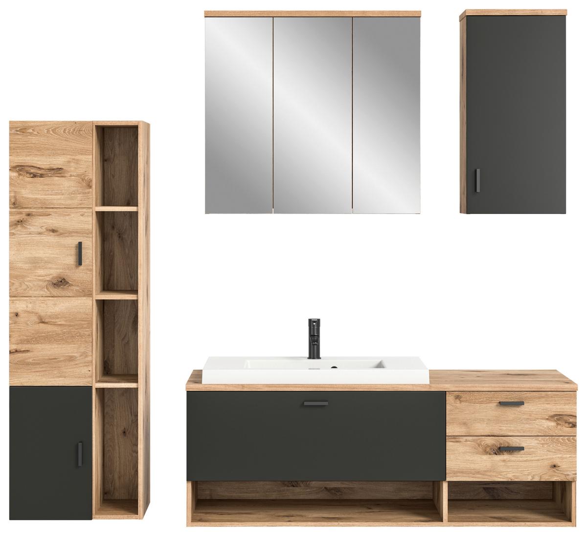 Badezimmer Grado Eiche Dekor/Grau - Weiß Hochglanz/Grau, MODERN, Glas/Keramik (182cm) - MID.YOU