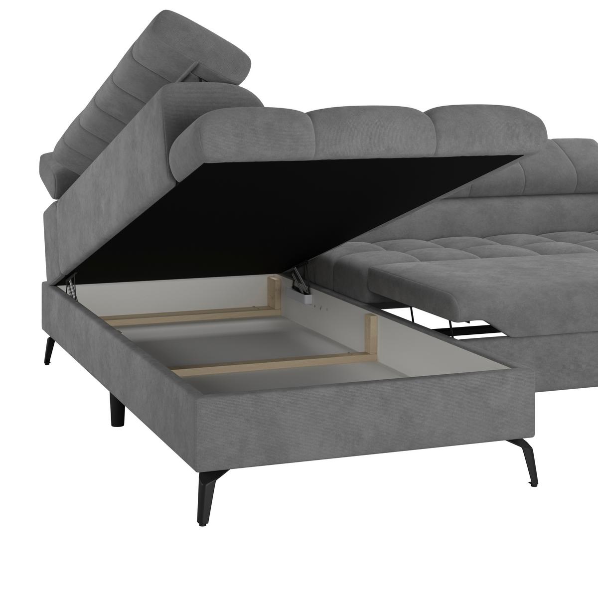 Ecksofa Volf Links New Hellgrau, S: 203x261 Cm - Hellgrau/Schwarz, Trend, Kunststoff/Textil (203/261cm)