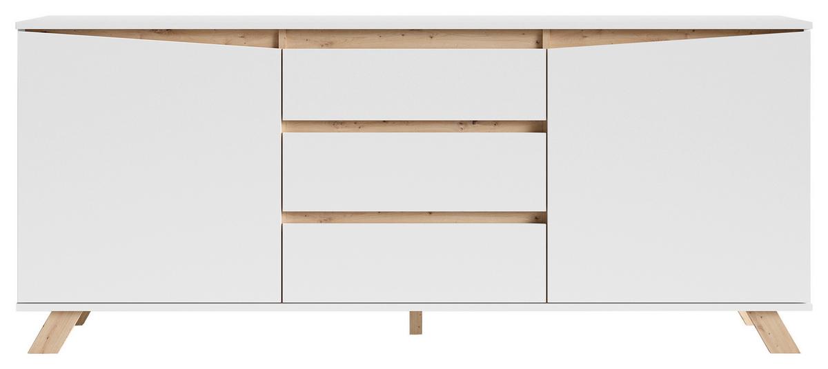 Sideboard B: 180 cm Valentin 03, Weiß/Eiche Dekor - Eiche Artisan/Weiß, MODERN, Holzwerkstoff (180/76/38cm) - MID.YOU