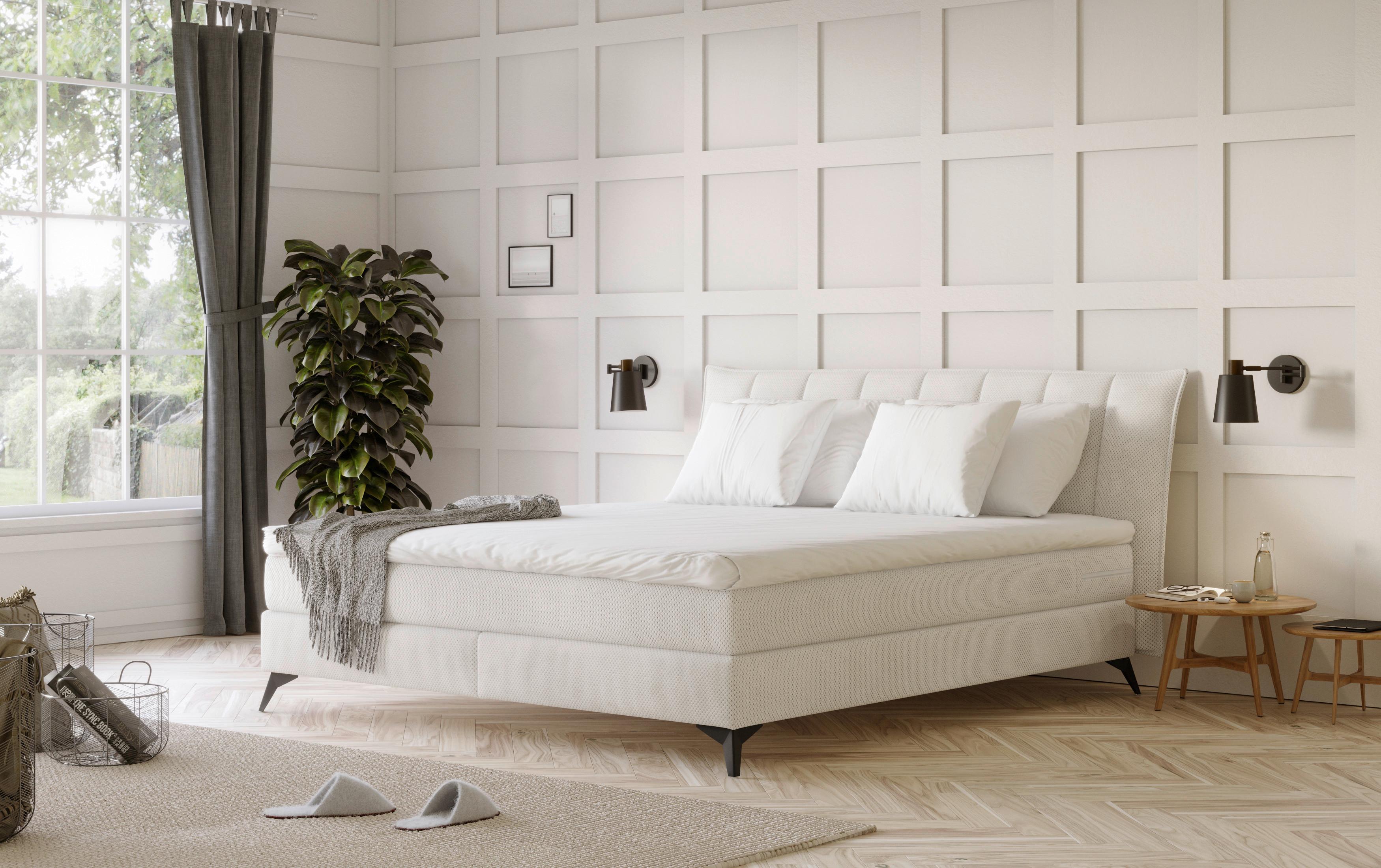Boxspringbett Eagle Ceme Lxf: ca. 140x200 cm - Creme/Schwarz, Holzwerkstoff/Textil (140/200cm) - MID.YOU