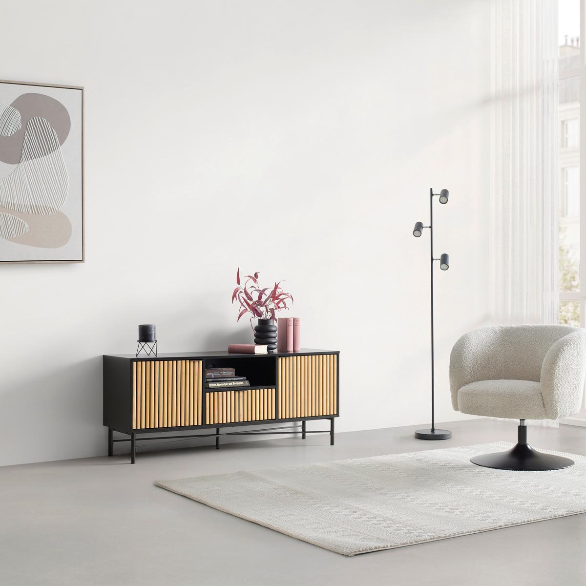 NÍZKÁ KOMODA MADRID -EXKLUSIV- - černá/přírodní barvy, Moderní, kov/dřevo (143/60/40cm) - Mömax