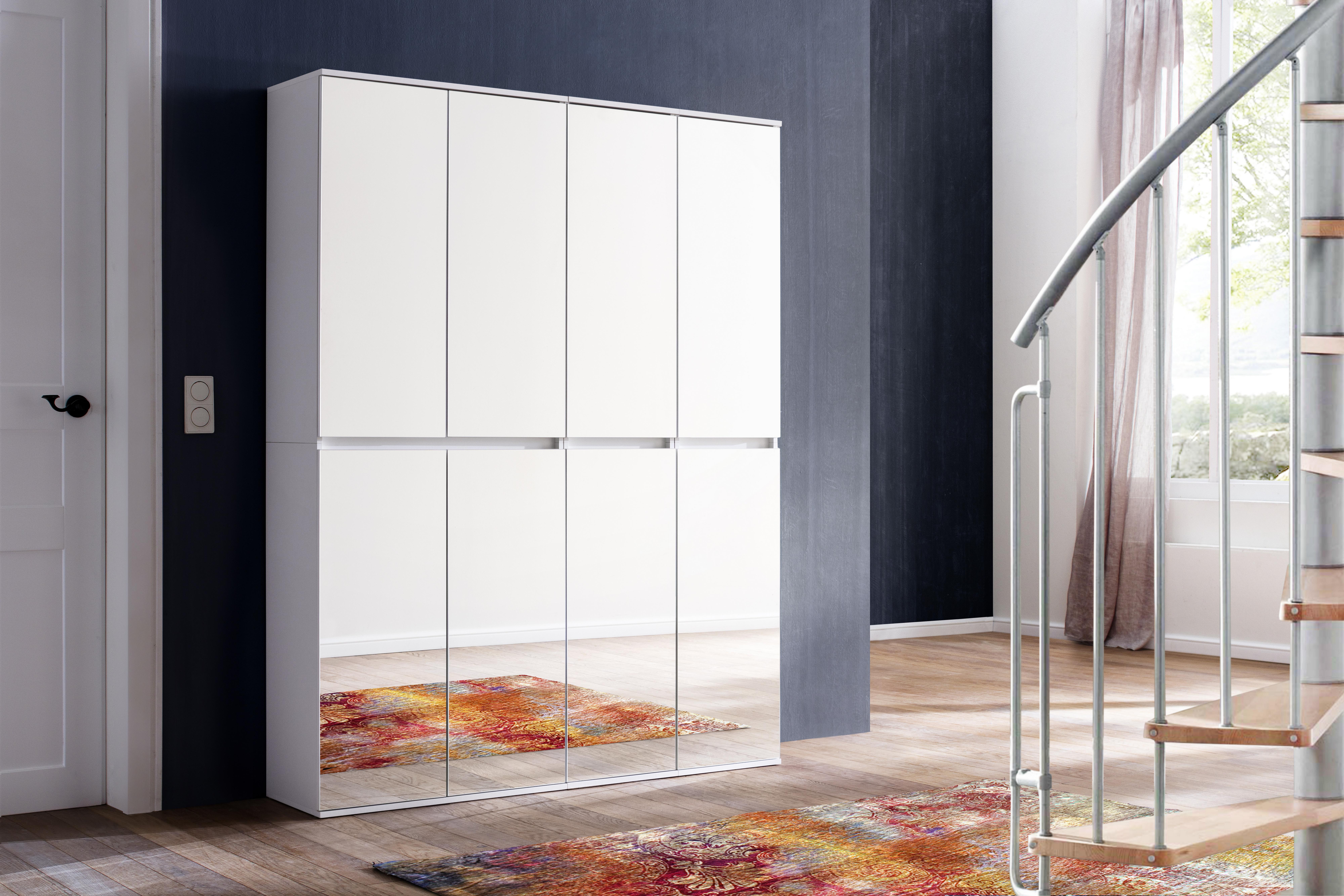 Garderobenschrank Mirror Weiß Mit Spiegel B: 148 Cm - Weiß, Basics, Glas/Holzwerkstoff (148/191/34cm) - MID.YOU