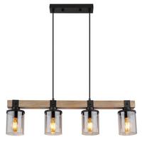 Hängeleuchte 15555-4h - Dunkelbraun/Schwarz, Natur, Glas/Holz (73/10/133cm) - Globo