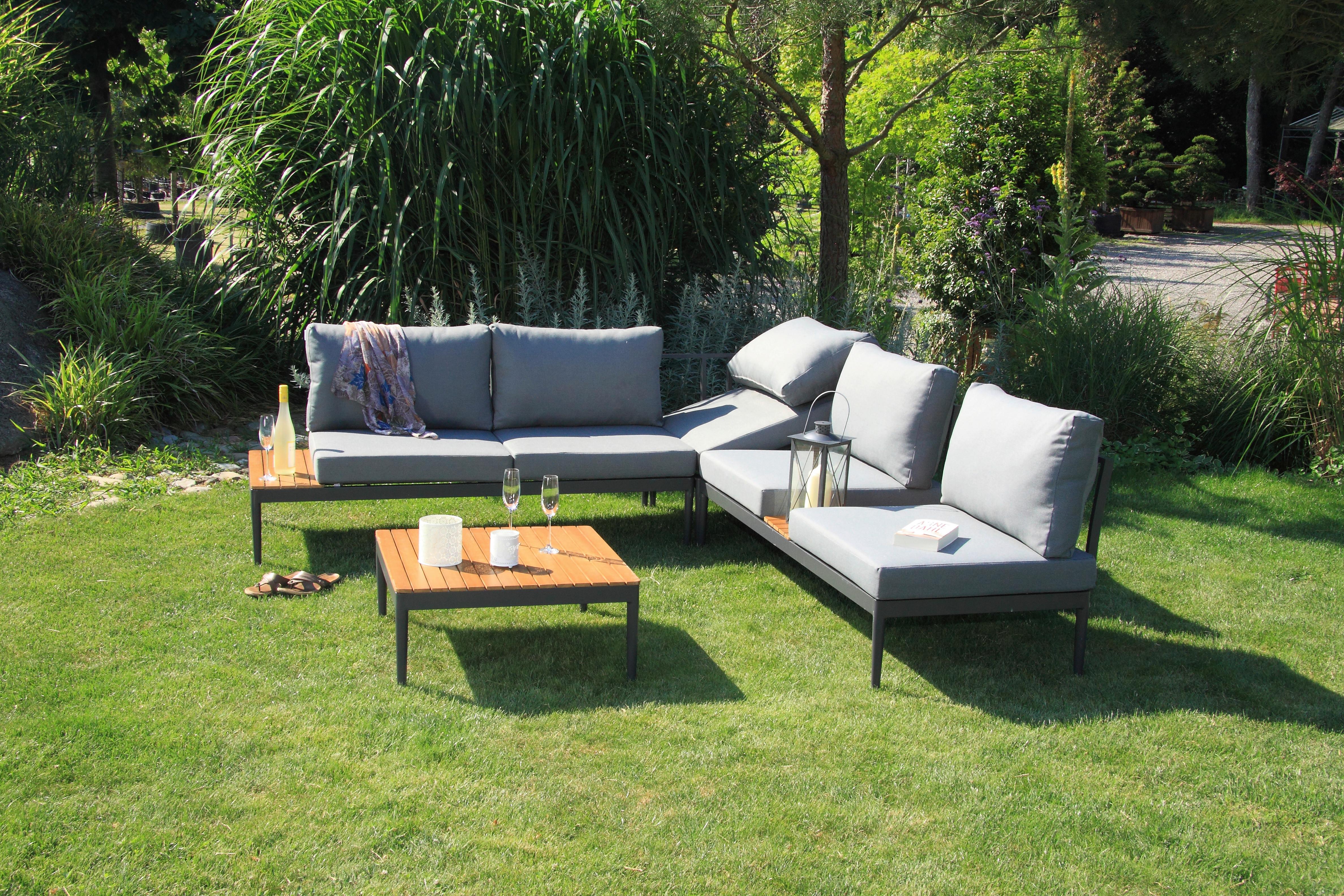 Loungegarnitur 4-Tlg. Paros Holz/Metall/Textil mit Kissen - Anthrazit/Silberfarben, Basics, Holz/Textil (243/68/243cm) - Acamp